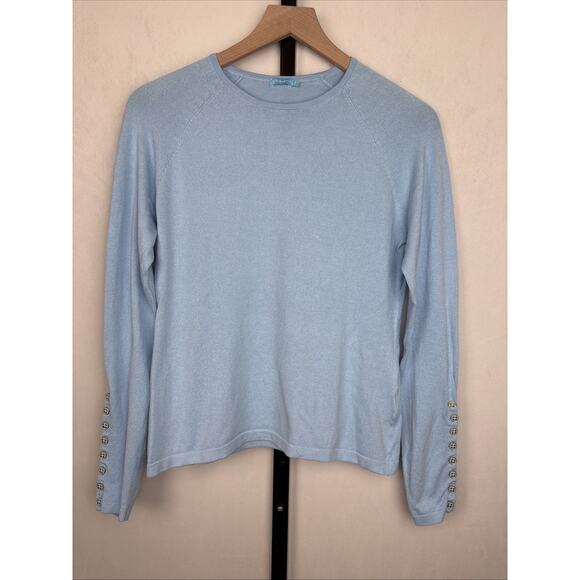 J. McLaughlin Jamey Sweater Womens Small Bright Blue Button Sleeve Cotton Preppy - Picture 2 of 11